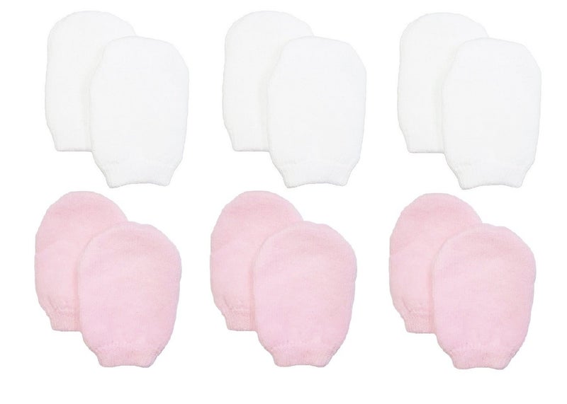Nurses Choice Newborn Baby Girl No Scratch Cotton Mittens (Includes 3 Pairs White & 3 Pairs Pink Mittens) - Image 1